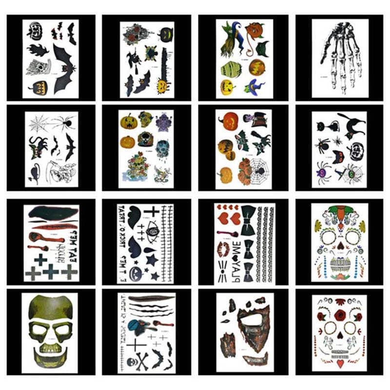 Foreign Trade Body Tattoo Sticker Halloween Arm Tattoo Sticker Pumpkin Bat Simulation Scar Face Sticker