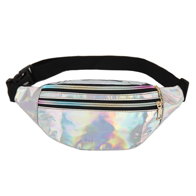 New Cross-Border Women's Fashion Laser Waist Bag, Outdoor Sports PU Chest Pack Customizable Multi-functional Shoulder Bag with Sequins