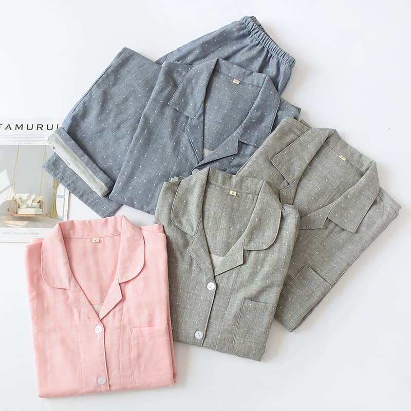Xilinuo Direct Sales Men's and Women's Cotton Homewear Plus Size Couple Full Cotton Yarn-Dyed Pajamas Sleep Pants Long-Sleeve Home Set