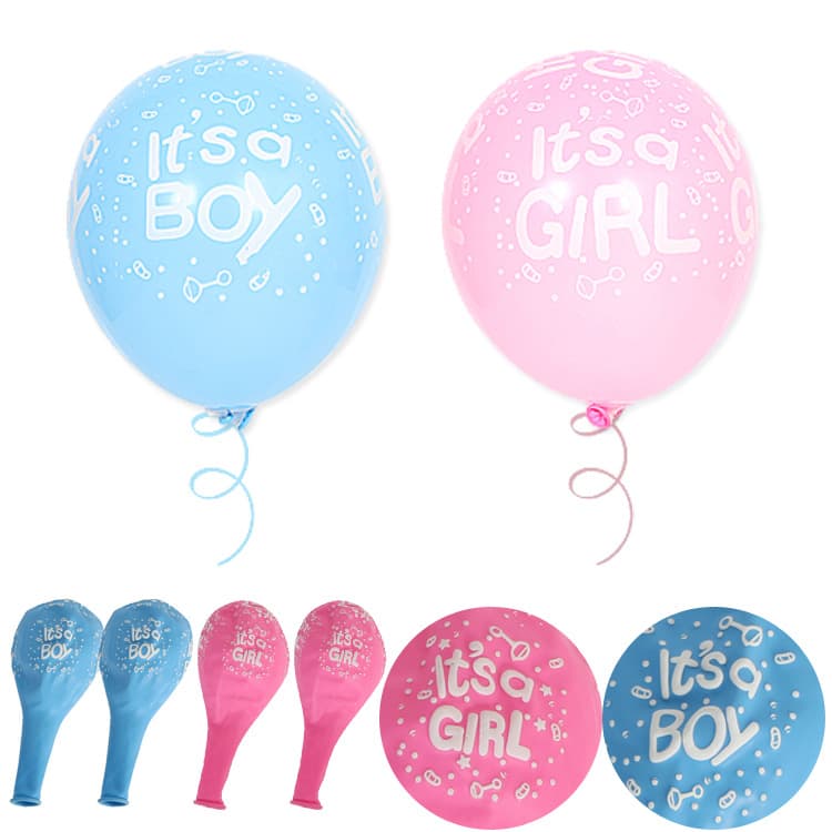 12-Inch 2.8-Gram Full-Print Latex Balloons Boy Or Girl Baby Shower Party Decorations Aluminum Foil Round Shaped Colorful Balloons