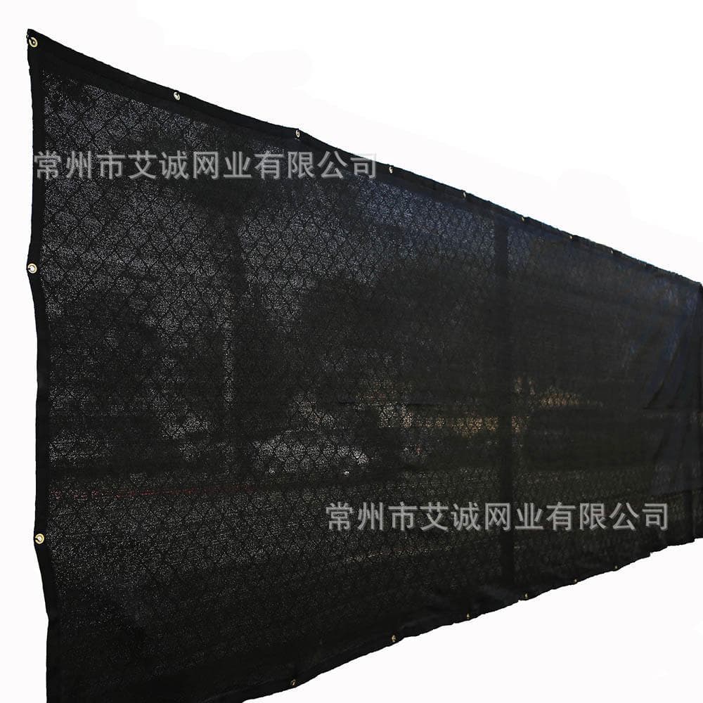 UV resistant, dark green shade netting with snap-on design, dark green windproof, black edging, high-density ethylene.