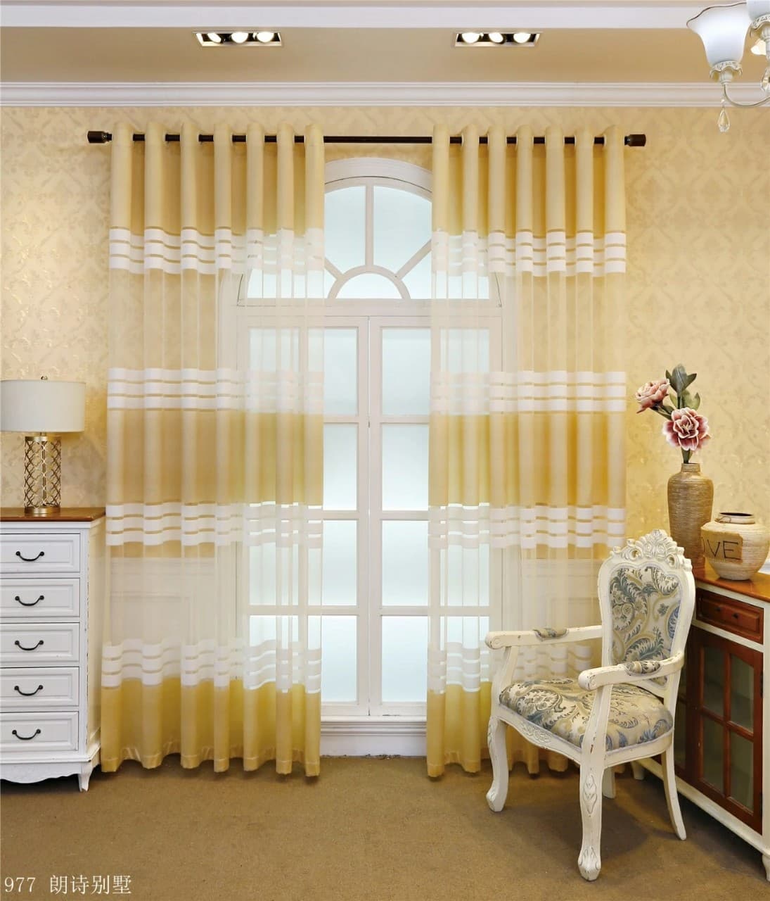 European and American Lace Horizontal Stripe Sheer Curtain for Bedroom Single Layer Blackout Curtain Colorful Study Nordic Window Screen Factory Direct Wholesale