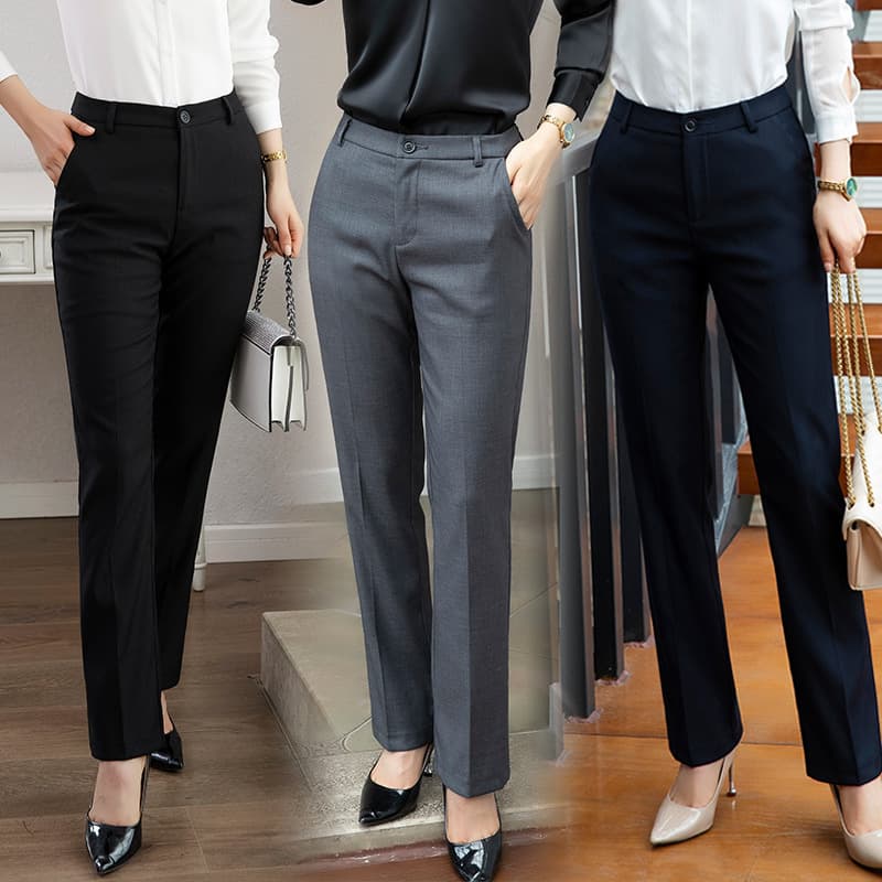 Women's Professional Suit Trousers, Black Formal Pants, High-End Flowy Straight-Leg Work Pants