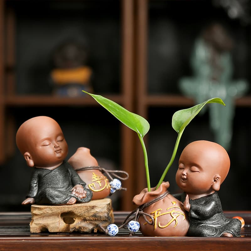 Riverside Tea Teapet Zen Purple Sand Little Monk Vase Flower Insert Vessel Hydroponic Creative Ceramic Ornament Tea Ceremony Accessory