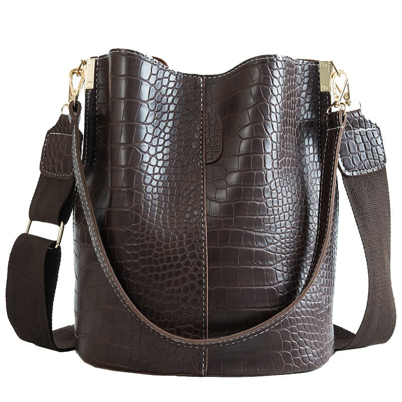 Nuomeifan 2020 new fashionable crocodile print bucket bag large capacity versatile wide strap shoulder crossbody bag bags.