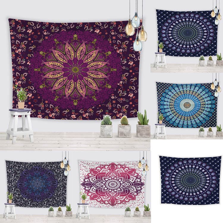 Factory direct sales bohemian psychedelic peacock mandala wall tapestry decorative tapestry yoga mat internet celebrity hot model