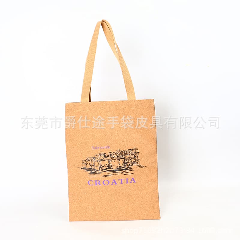 Customized vintage cork tote bag from manufacturer, eco-friendly printed cork shoulder bag, brown cork handbag