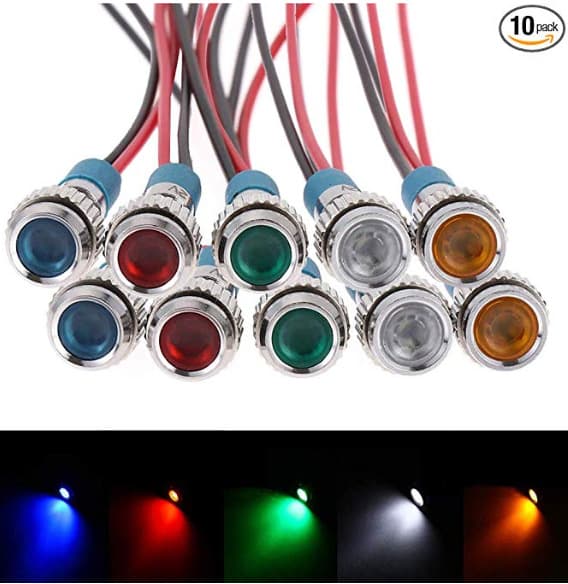 10pcs 6mm LED Metal Indicator Light 12V Signal Light Pilot Light Automotive Cargo Ship Wiring