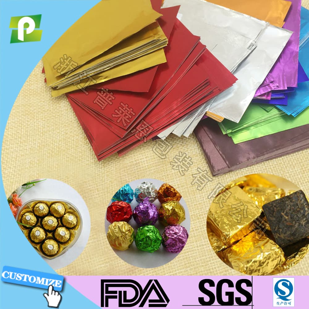 Supply of packaging foil, aluminum foil, chocolate wrapping paper, durian wrapping paper, and metallic gold foil.