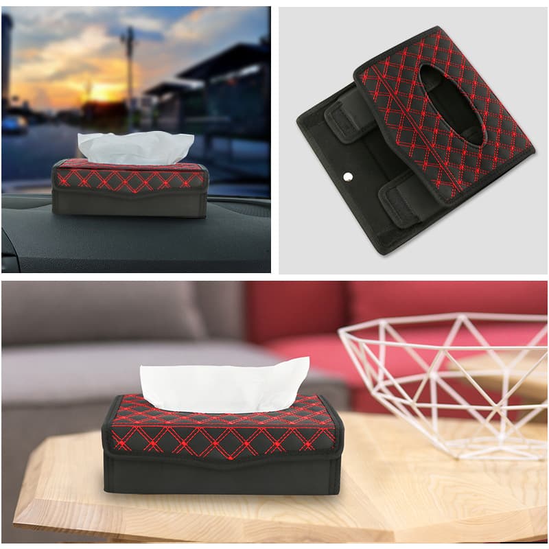 Deranfu Red Wine Folding Tissue Box Car Magic Sticker Tissue Box Car Tissue Cover Home Car Tissue Dispenser