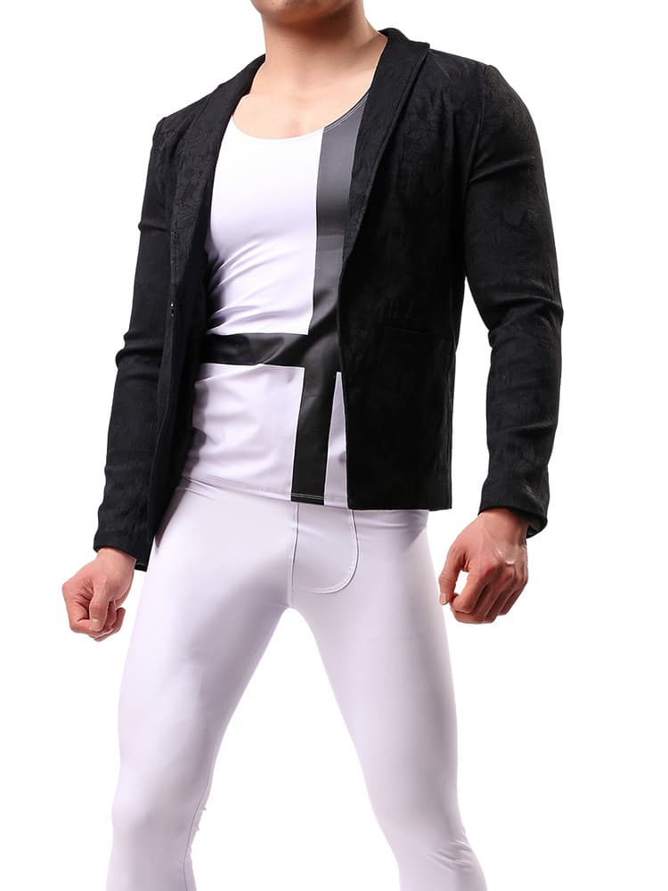 wowhomme Men's Casual Blazer Fashion Stretch Jacquard Cotton Blazer