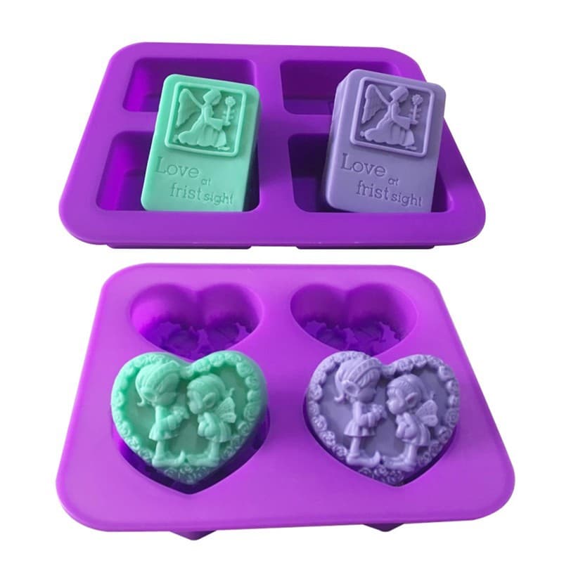 Silicone Handmade Soap Mold Candle Mold 4-Cavity Praying Angel Mold Blessing Angel Heart-Shaped Angel