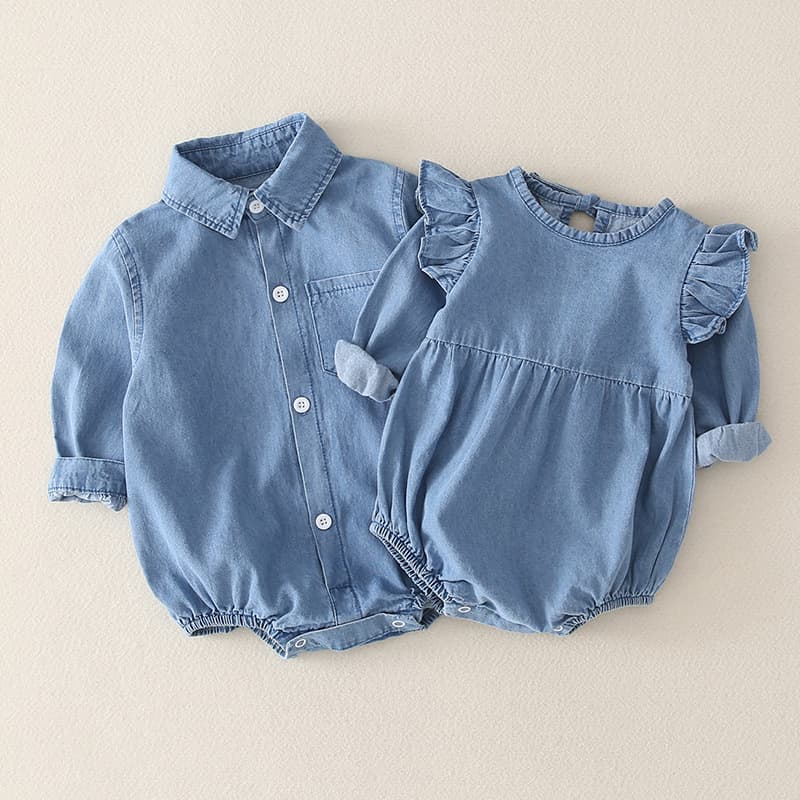 Princess Style Baby Romper Spring Autumn Denim Shirt Design Girl Outfit 3 Months 9 Months Cotton Onesie Crawling Suit