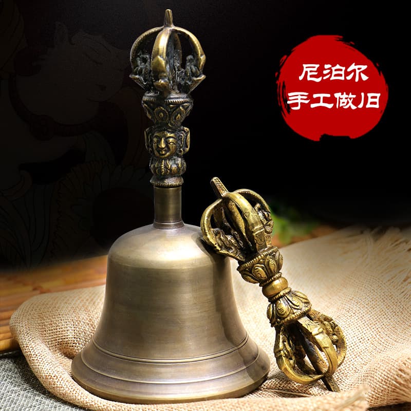 Nepalese handmade Vajra bell and pestle, Tibetan Tantric instrument, Vajra pestle, five-cobalt rattle, practice bell ornaments wholesale