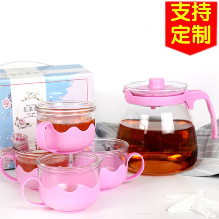 Glass Tea Pot Flower Tea Pot 5-Piece Logo Kung Fu Tea Set Grand Opening Gift