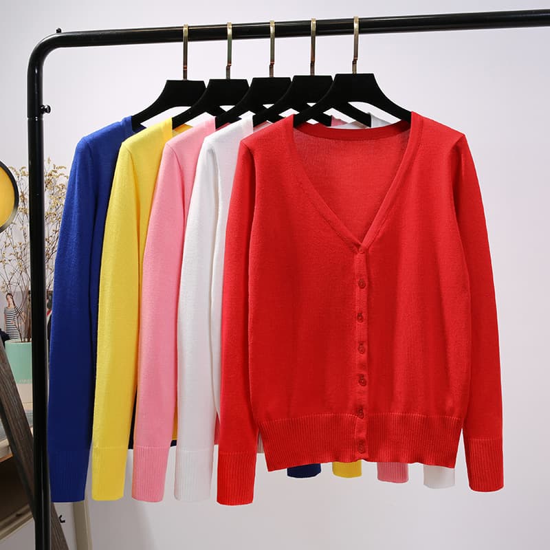 In Stock Year-Round Knitwear Women's Spring Autumn Thin Cardigan Long Sleeve Short Sweater Outerwear