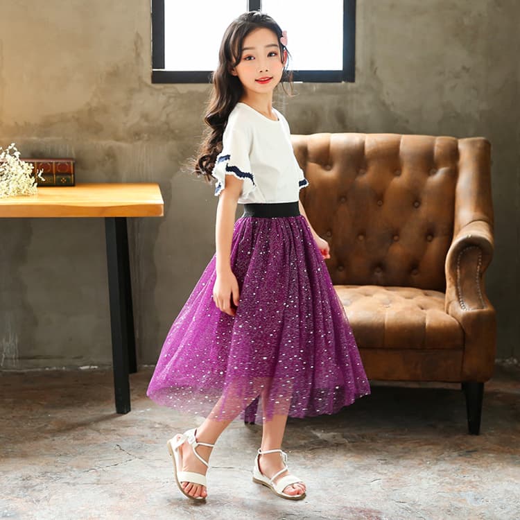 Girls' half skirt 2023 spring and summer new style, medium and large child starry sky mesh skirt, children's tulle long skirt, fairy dress.