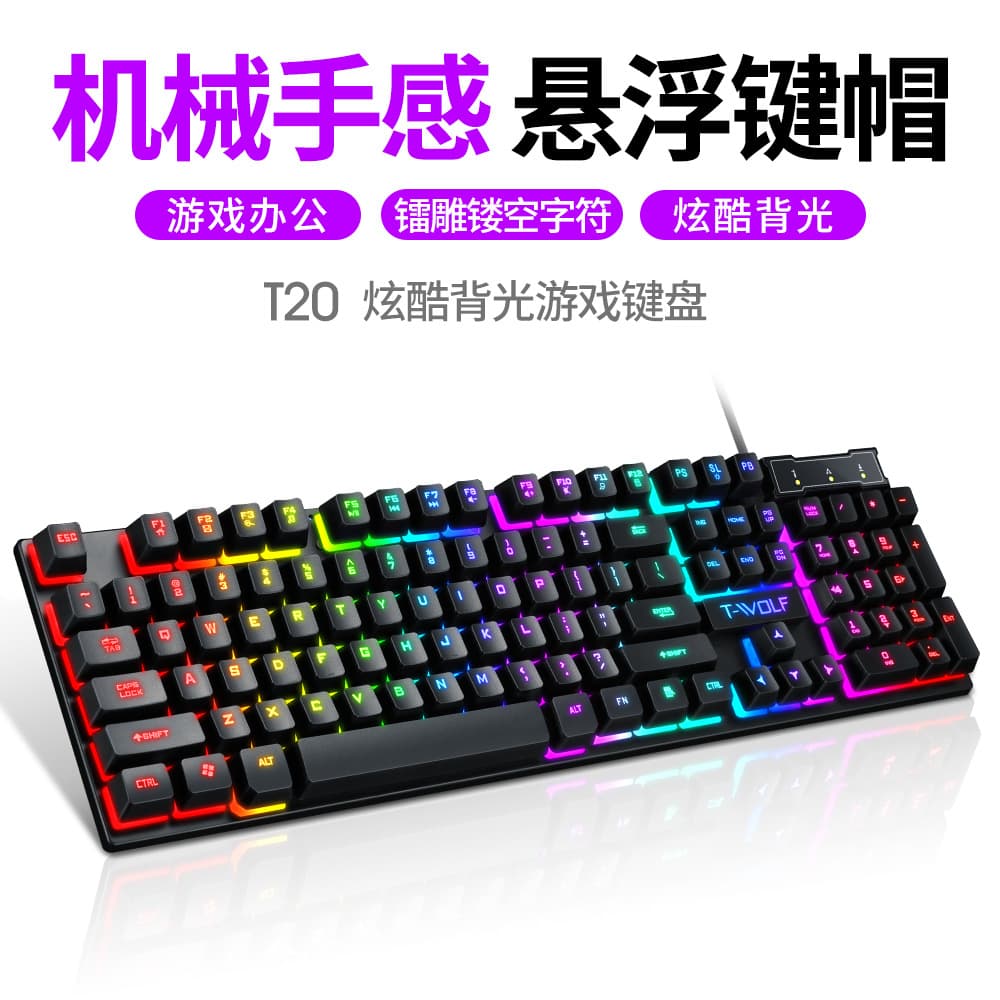 Rainbow Backlight T20 Keyboard Computer Single Keyboard Office Character Glowing Cross-border Amazon Lazada