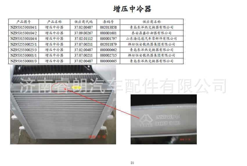 Production and Wholesale of Sinotruk Steyr Howo Haoyun Parts NZ9531530104 Turbo Intercooler