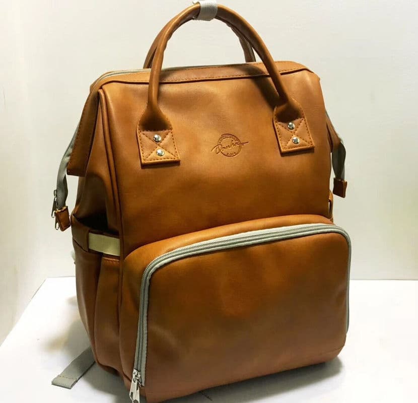 Brown Leather Shoulder Handbag, Mommy Bag for Outing, Multi-Functional Bottle, Diaper, Diaper, Multiple Flap Pocket Pantss
