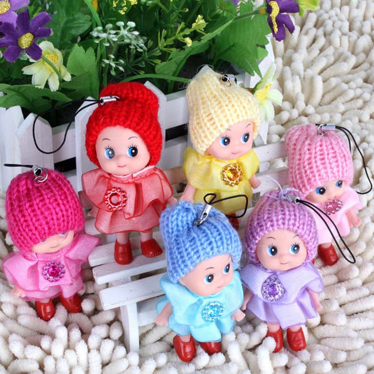 Wholesale 8cm doll hats, vinyl dolls, cute children's day gifts, plush doll keychains