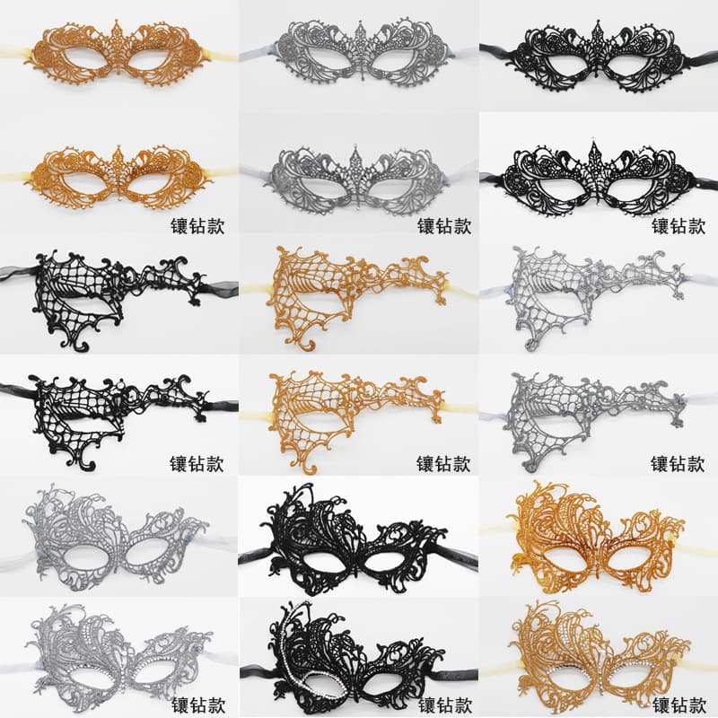 Cross-Border Wholesale Gold and Silver Thread Shaped Lace Masks, Fifty Shades of Grey Style Eye Masks with Rhinestones for Holiday Masquerades