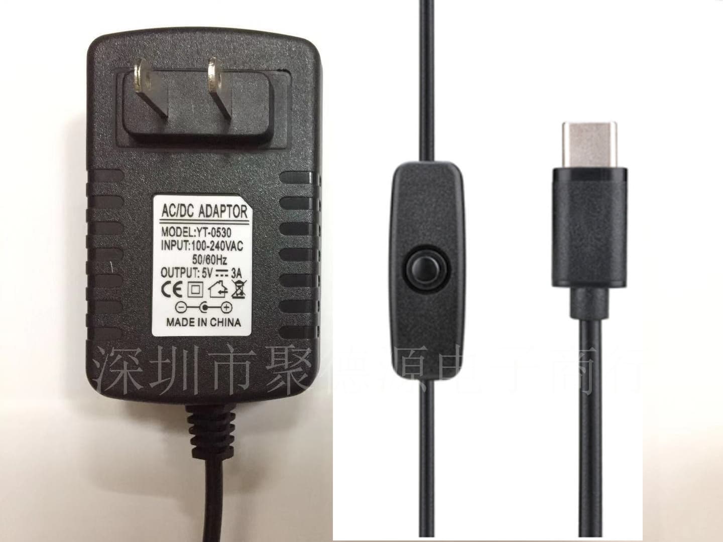 5V 3A power adapter for Raspberry Pi 4 Model 4B, Type-C with switch button, black 5V 3A charger.