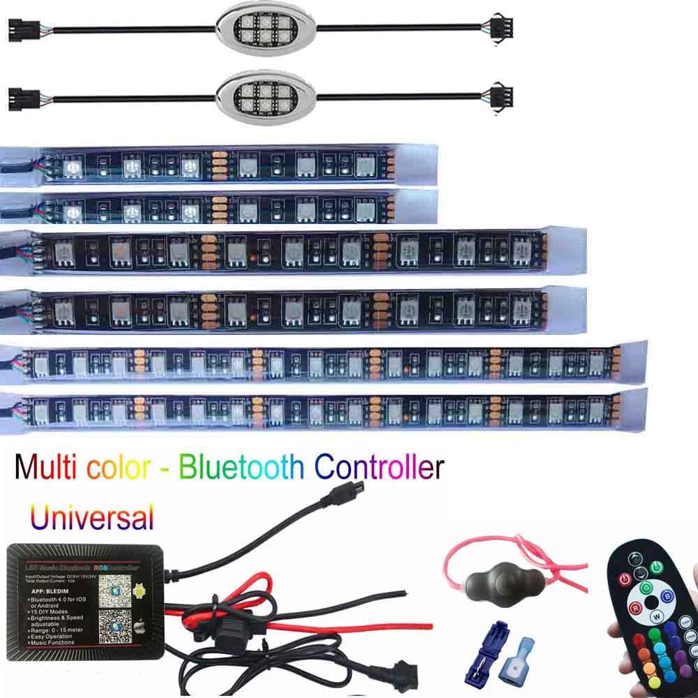 Factory Direct 5050 RGB Kit 1-to-8 Motorcycle Atmosphere Light with Switch Bluetooth Motorcycle Light Strip