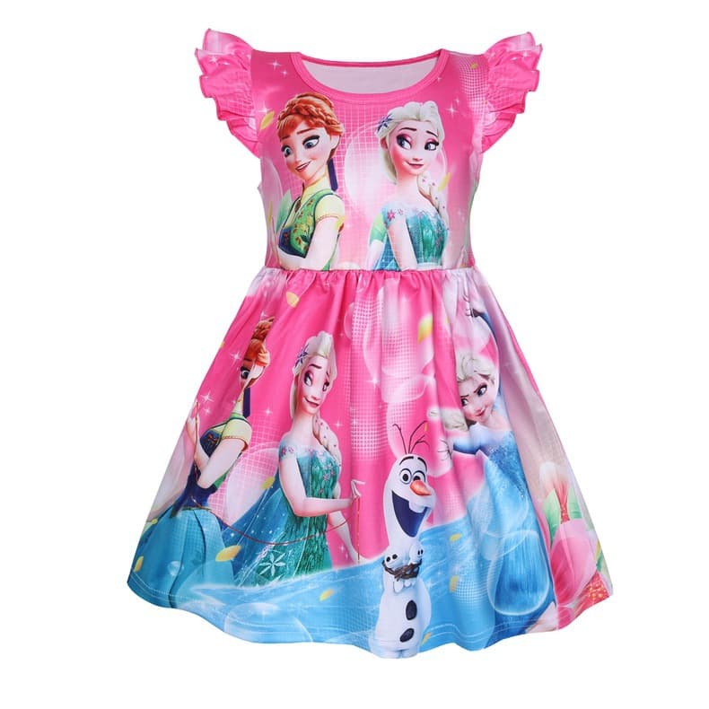 New movie Ice and Snow 2 Elsa Anna princess dress with flying sleeves for girls cute girls dress 6711