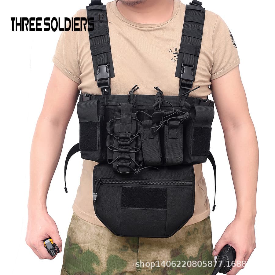 Military CS Tactical Vest Front Abdomen Pack Multi-functional Tool Pouch Utility Organizer with Velcro Attachment Front Flap Bag