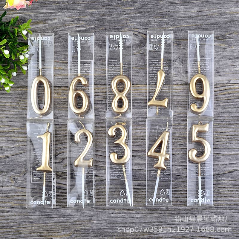 Factory Wholesale 0 to 9 Champagne Gold Number Candles Creative Birthday Number Candles PVC Box Packaging