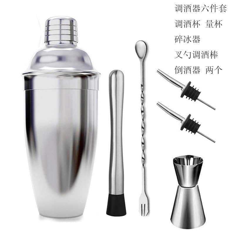 Stainless Steel Cocktail Shaker Suit Bar Tool 6 Piece Set Whisky Cup Ice Tray Creamer Coffee Maker Shake Shaker Cocktail Mixers
