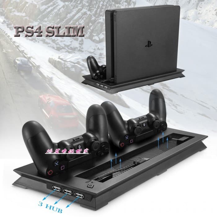 PS4 Slim Console Stand Vertical Cooling Fan Cooler USB Charger Charging Dock