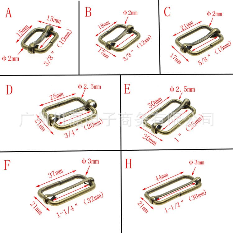 Antique bronze metal pull clasp, nickel-free iron plated, 10mm-38mm three-position adjustable D-ring clasp.