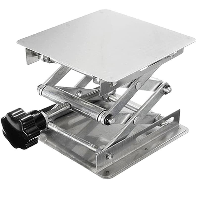 Manual stainless steel lifting table for laboratory use, 100x100mm small lifting platform.