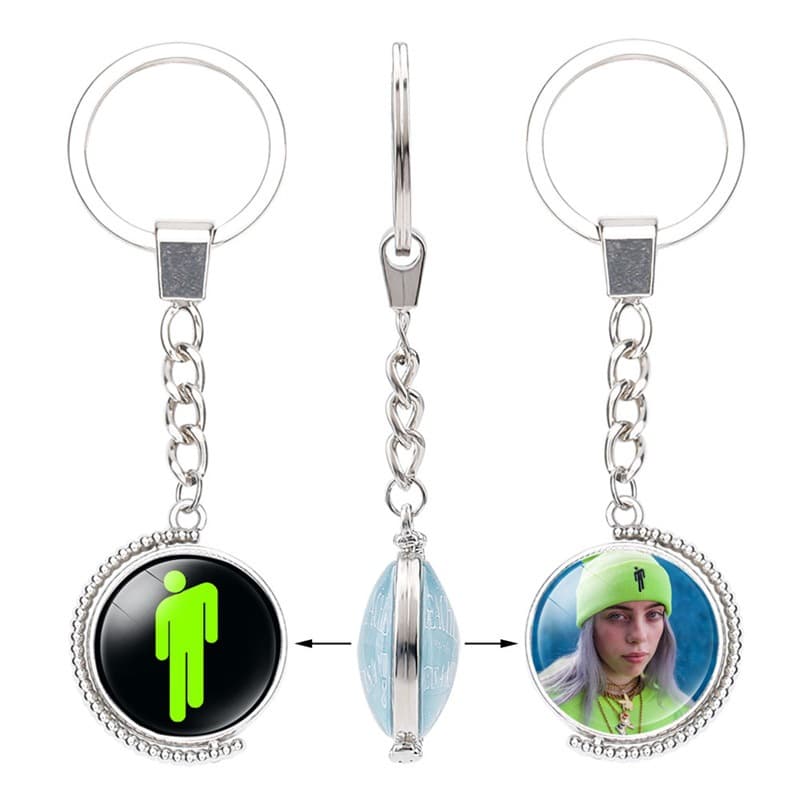 Star Billie Eilish Merchandise Accessories Double-Sided Rotatable Pendant Keychain
