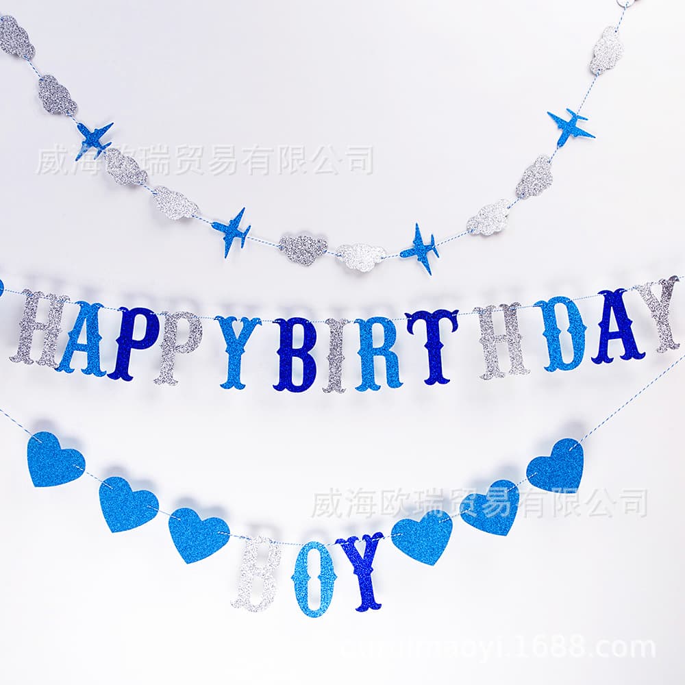Wholesale Glitter Alphanumeric Bunting Banner, Kids Birthday Party Flag, Wedding, Airplane, Cloud Party Hanging Bunting