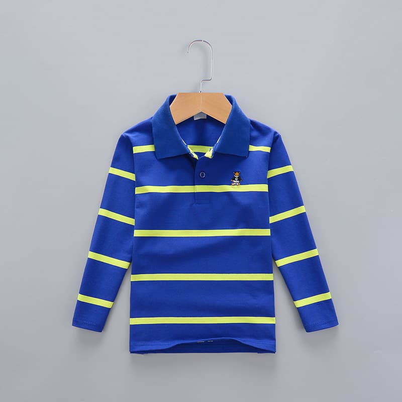 Polo Shirt for Kids Long Sleeve T-Shirt Spring Boys Striped Pure Cotton Stand Collar Polo Shirt Children's Top