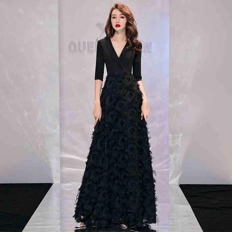 Black Evening Gown Women 2026 New Summer Autumn Elegant Long Party Dress Slim Fit Host Banquet Dress