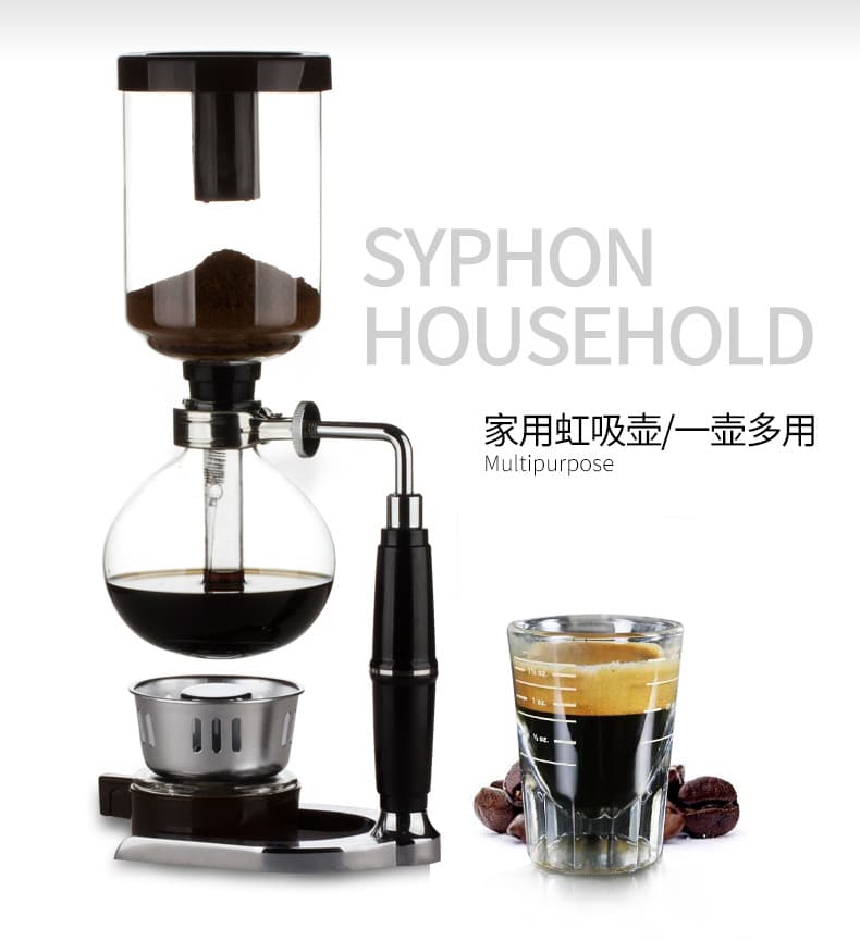 3-Cup Siphon Coffee Maker Set, Home Siphon Coffee Brewer, Glass Coffee Apparatus, Manual Coffee Machine