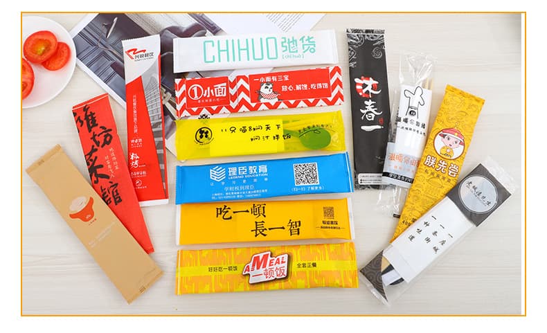 Biodegradable disposable chopsticks set with spoon, four-in-one takeaway cutlery pack, eco-friendly bento utensils wholesale