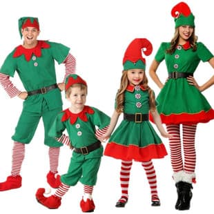 Export Halloween Costume, Children's Christmas Elf Costume, Family Matching Outfit, Adult Men's and Women's Green Christmas Costume