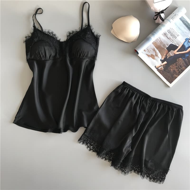 Cross-border Supply Hot-selling Lingerie Sexy Two-piece Lace Trim Sleepwear Set Wholesale