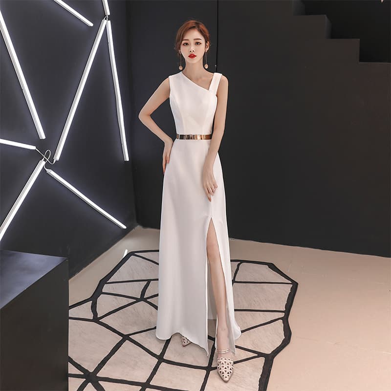 Cross-border White Evening Gown for Women, 2026 New Simple and Elegant Long Banquet Dress, for Foreign Trade