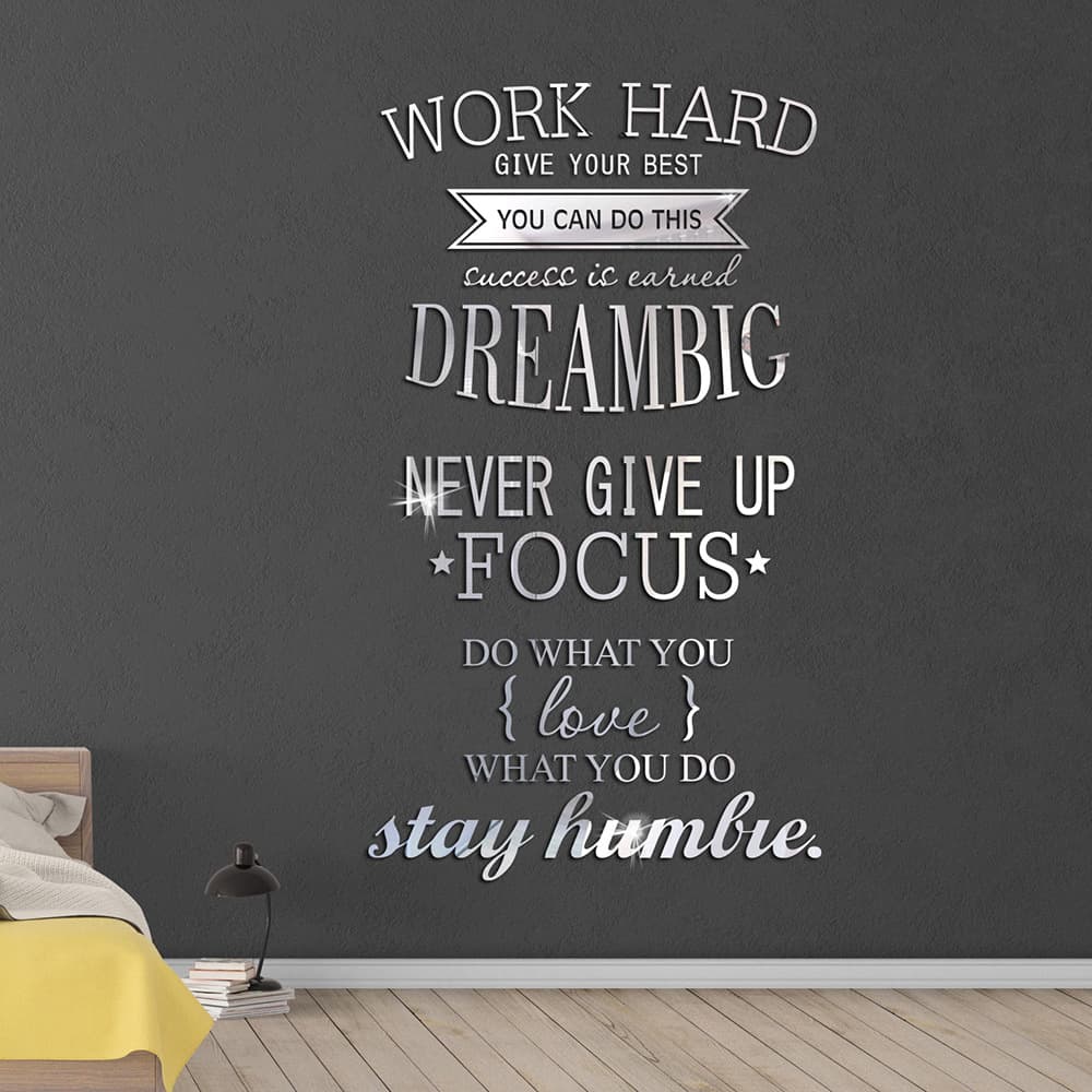 JM455 Work hard English letters acrylic mirror stickers inspirational sentences background wall decorative wall stickers
