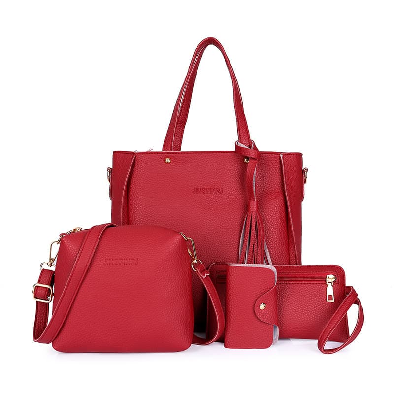 Foreign Trade Women's Bag 2020 New Fashion Litchi Pattern 4-Piece Set Parent-Child Bag Tassel Crossbody Shoulder Handbag Wholesale