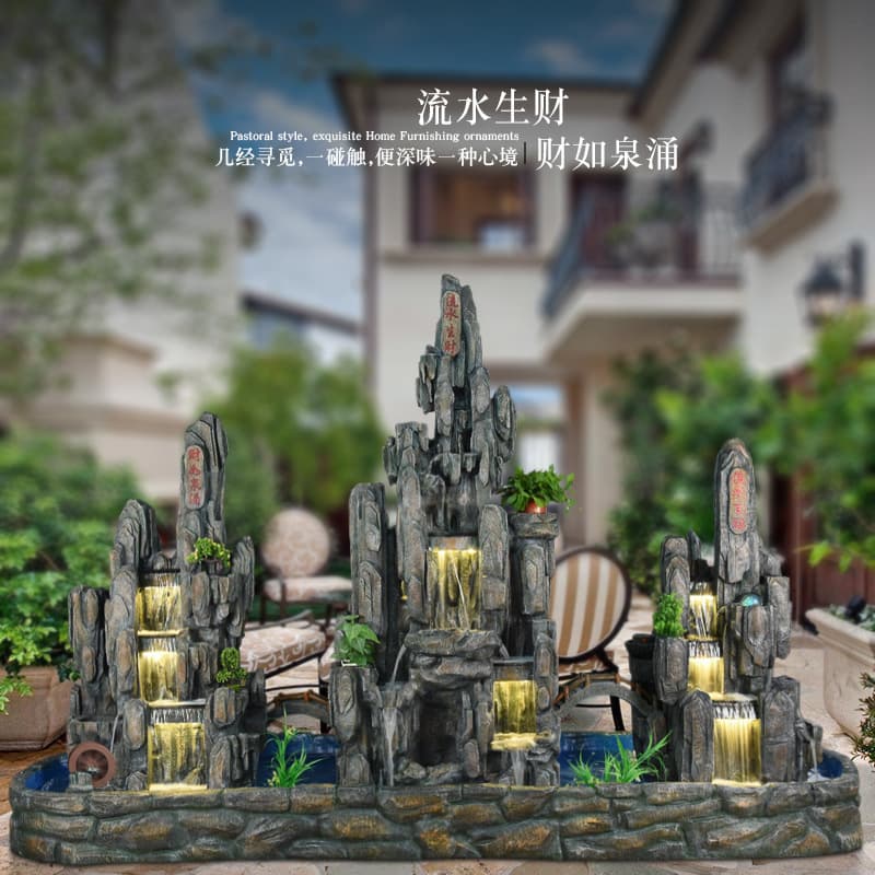 Large Fountain Rockery Water Flow Decoration Living Room Courtyard Feng Shui Wheel Humidifier Fish Pond Bonsai Floor Home Ornament