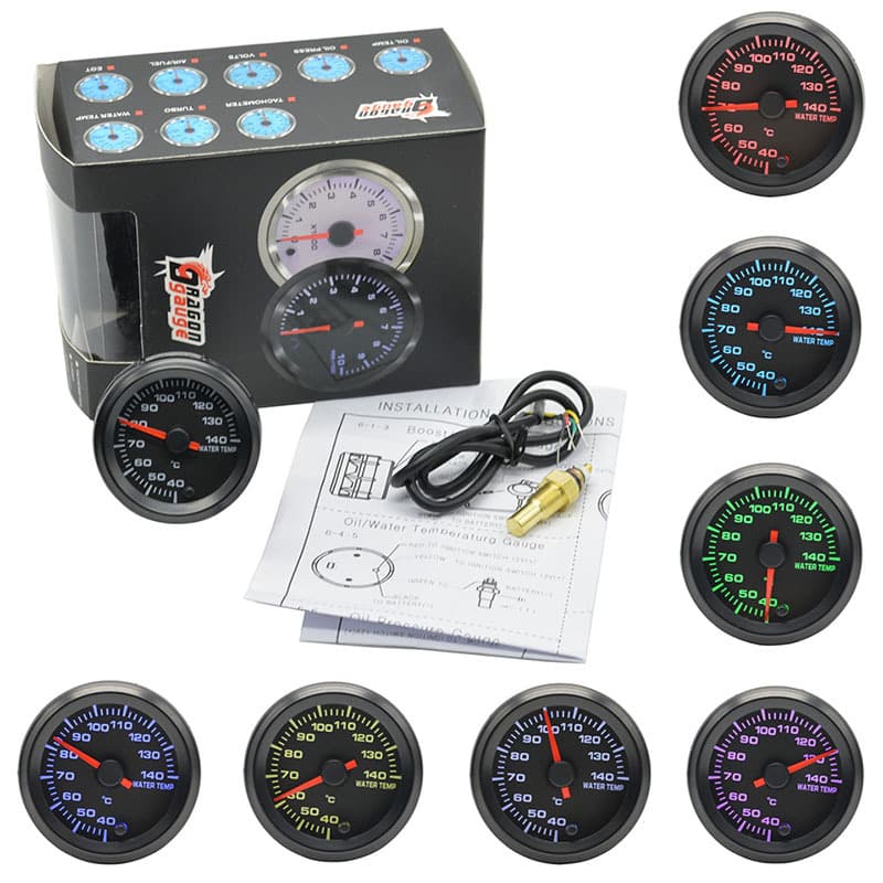 12V Car Modification Water Temperature Gauge 52mm Rainbow Racing Water Temp Gauge