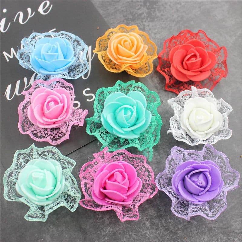 3.5cm Simulated Foam PE Rose Flower with Lace for Wreath Decoration Artificial Flowers