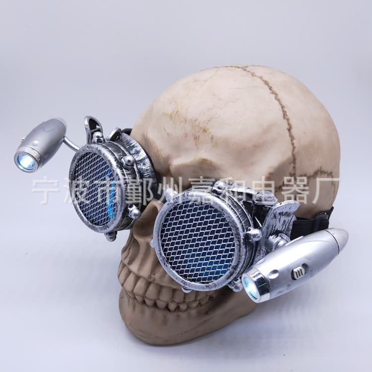 Factory Direct Hot Selling Steampunk Goggles, Halloween Cosplay Party LED Wind Glasses